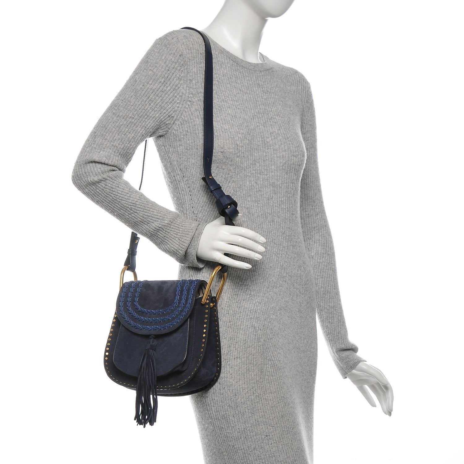 Chloe Suede Braided Small Hudson Shoulder Bag Deep Ocean 2 of 7
