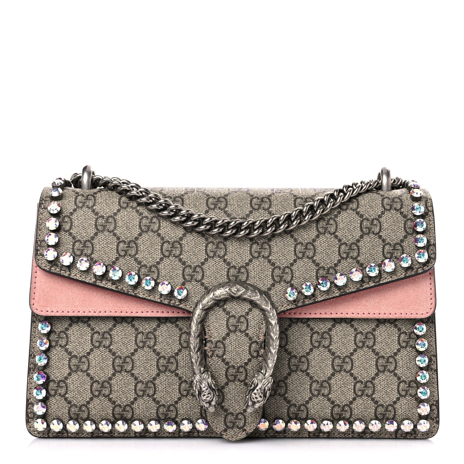 Gucci GG Supreme Monogram Suede Crystal Small Dionysus Shoulder Bag Beige Ebony Light Peonia 1 of 13