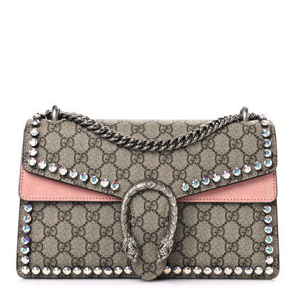 Gucci GG Supreme Monogram Suede Crystal Small Dionysus Shoulder Bag Beige Ebony Light Peonia 1 of 13