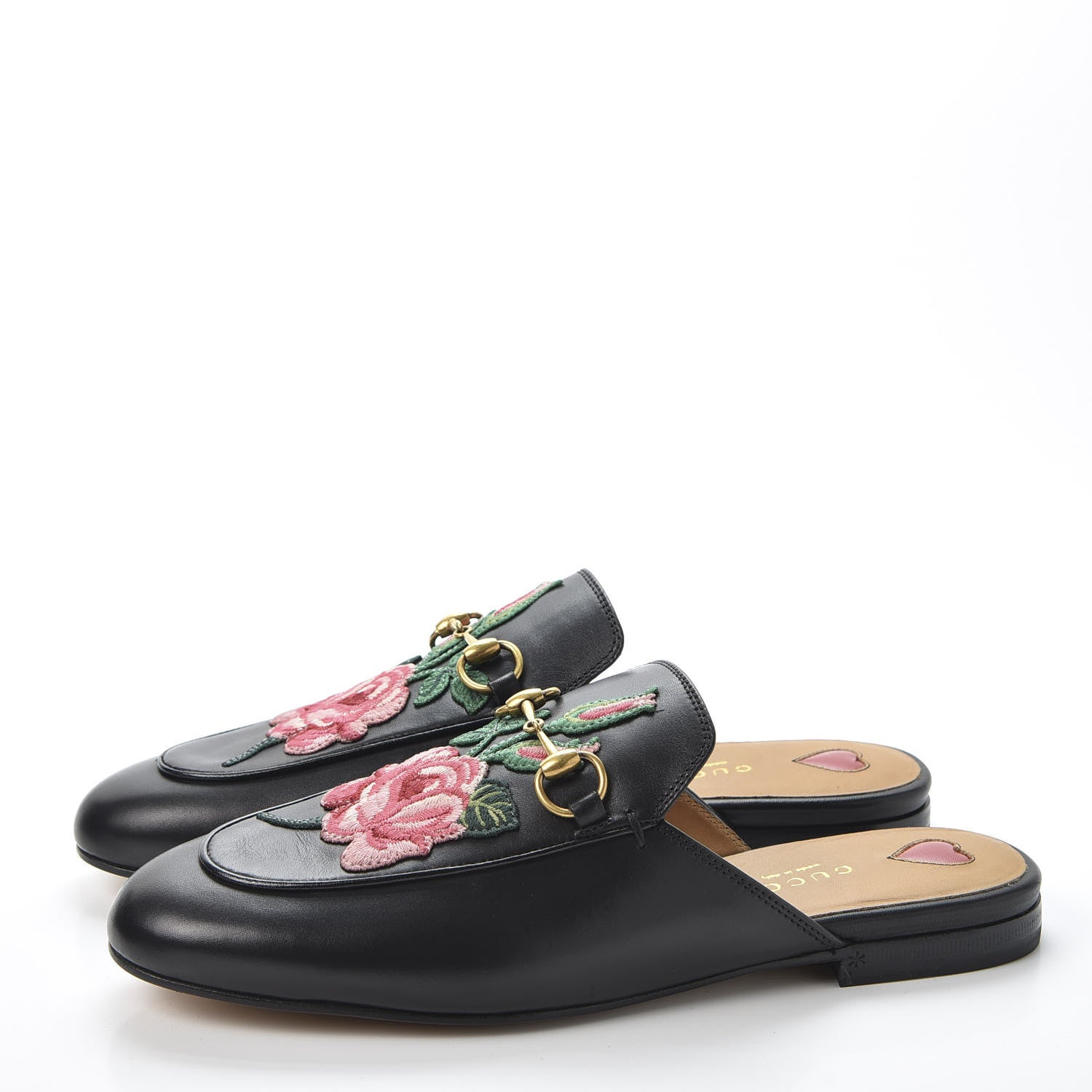 Gucci Calfskin Flower Embroidered Womens Princetown Slippers 38 Black 2 of 11