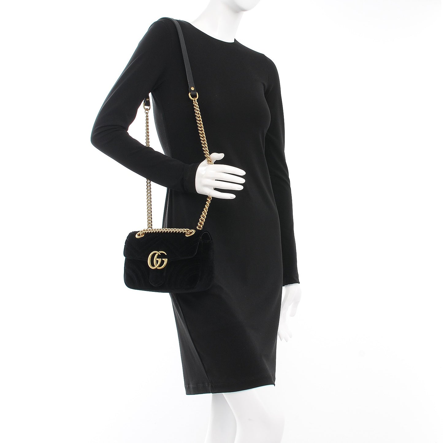 Velvet Matelasse Mini GG Marmont Shoulder Bag Black