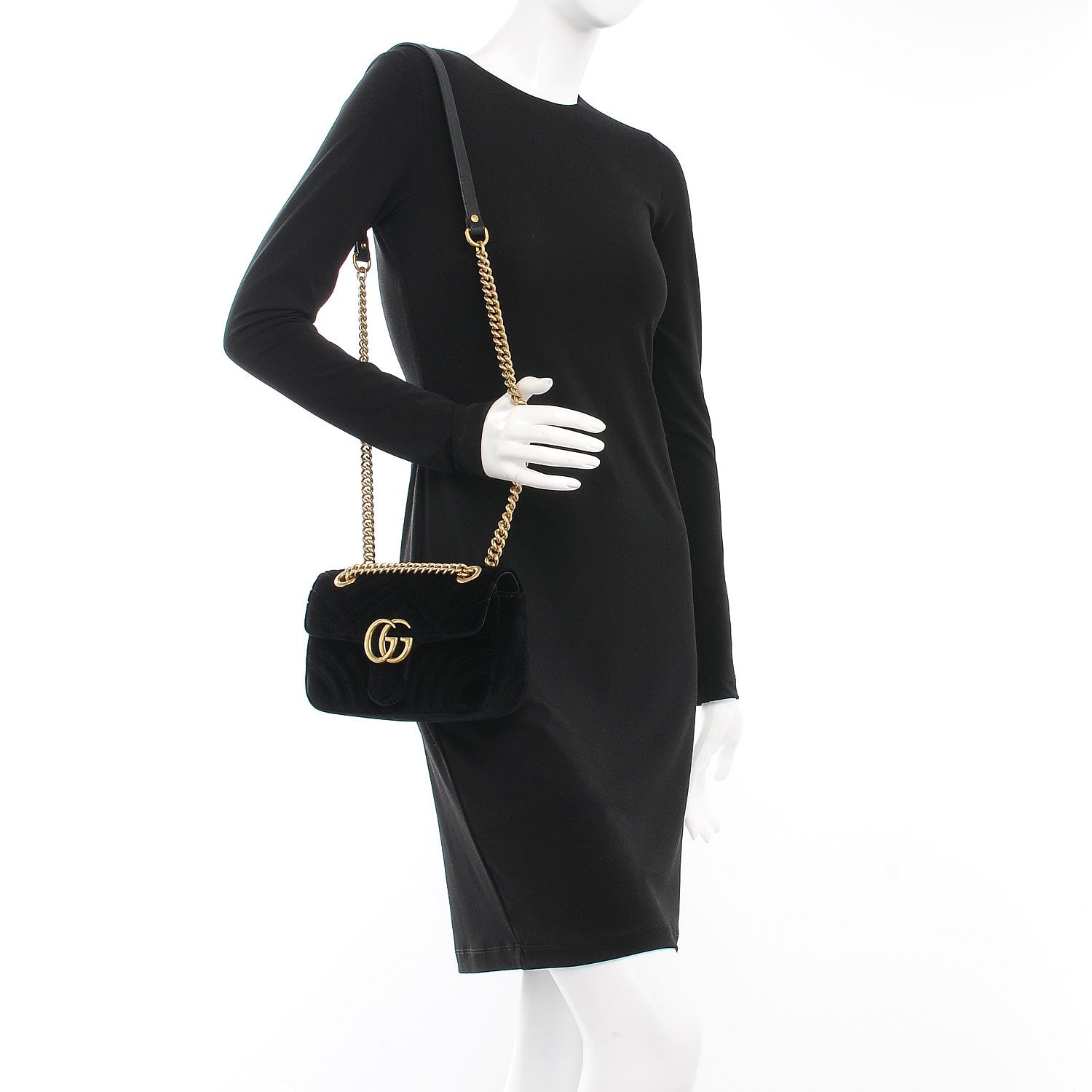 Gucci Velvet Matelasse Mini GG Marmont Shoulder Bag Black 2 of 9
