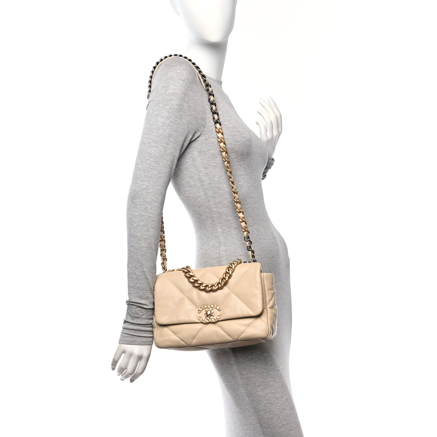 Chanel Lambskin Quilted Medium Chanel 19 Flap Beige 2 of 10