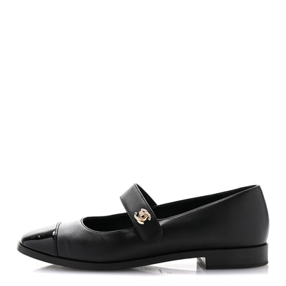 Chanel Calfskin Patent Mary Janes Flats 37 Black 1 of 12