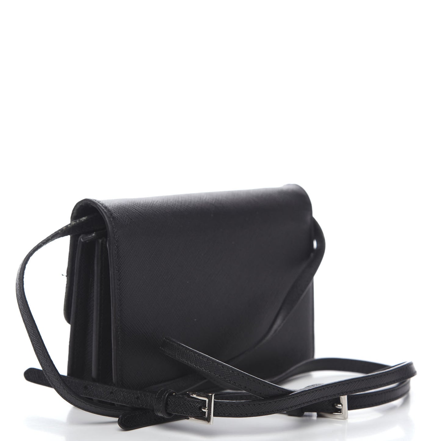 Saffiano Metal Flap Wallet With Strap Black