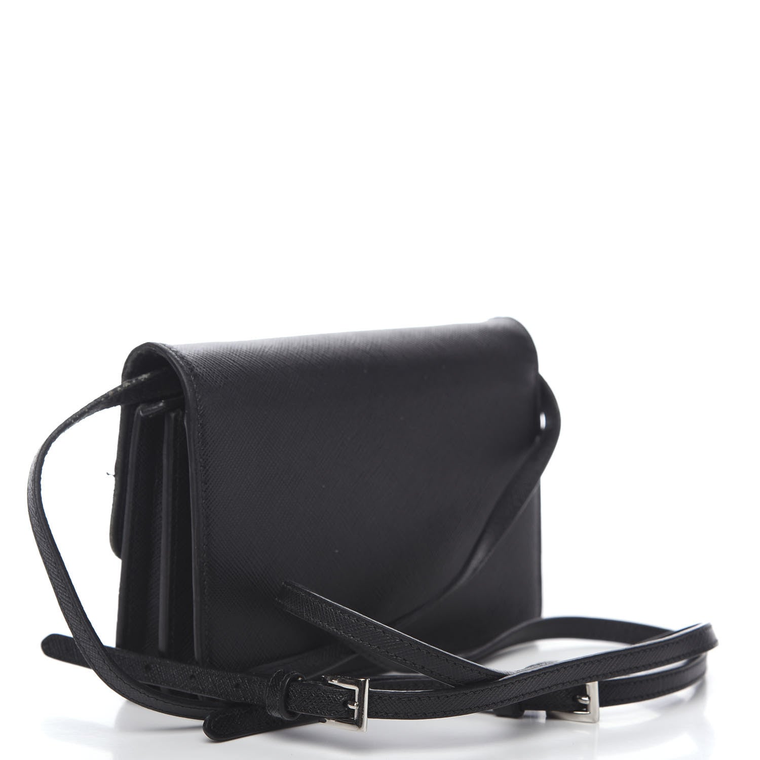 Prada Saffiano Metal Flap Wallet With Strap Black 2 of 14