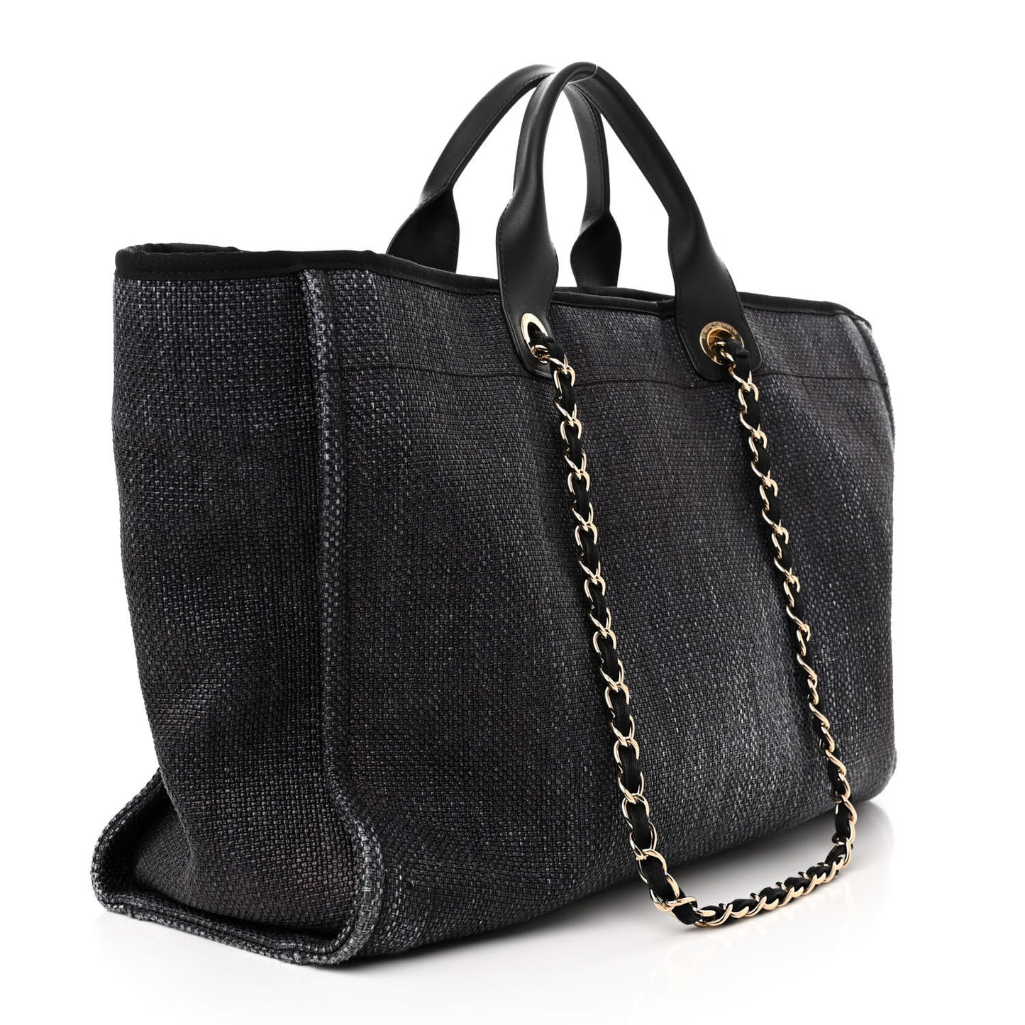 Woven Straw Raffia Large Deauville Tote Dark Blue