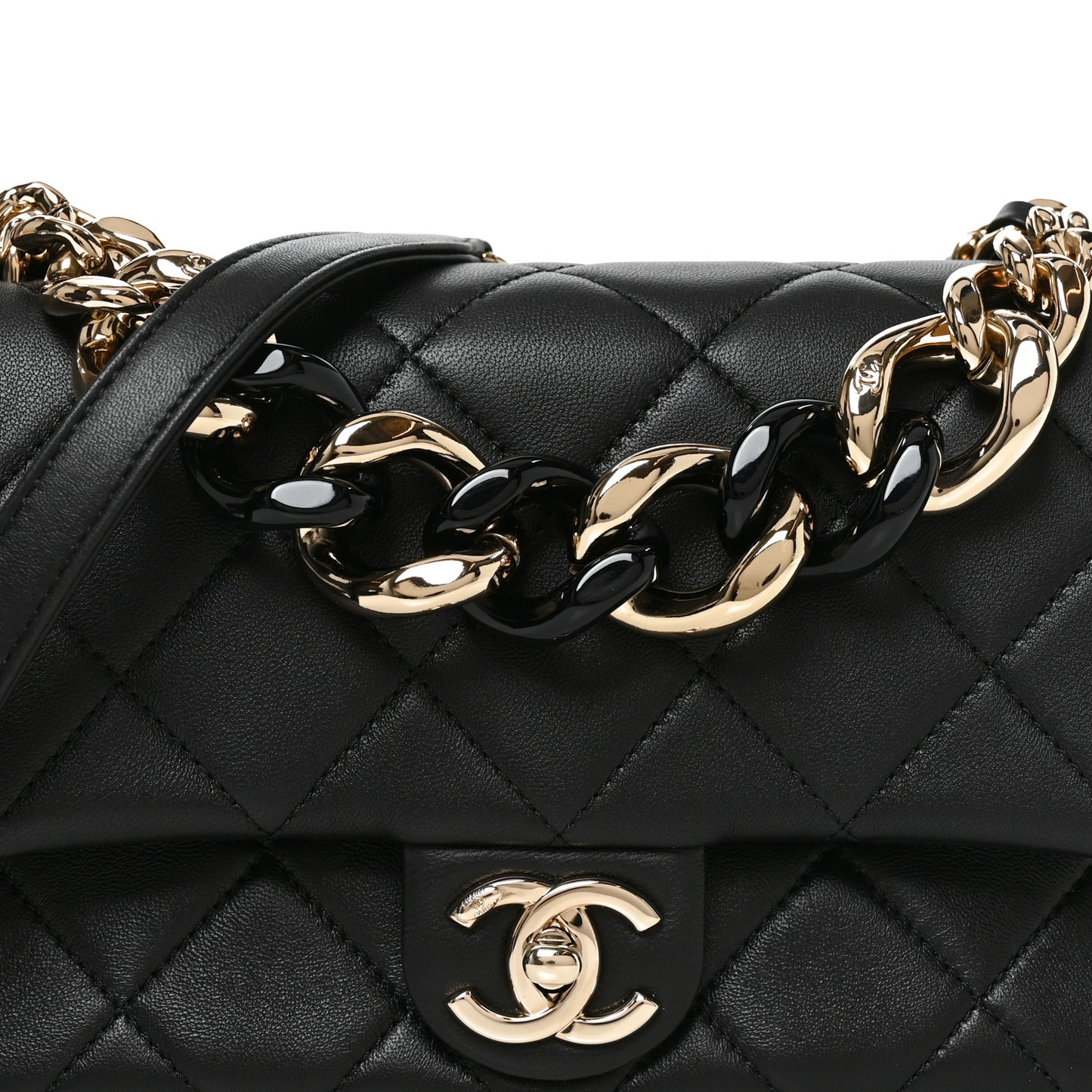 Lambskin Quilted Resin Bi-Color Chain Flap Bag Black