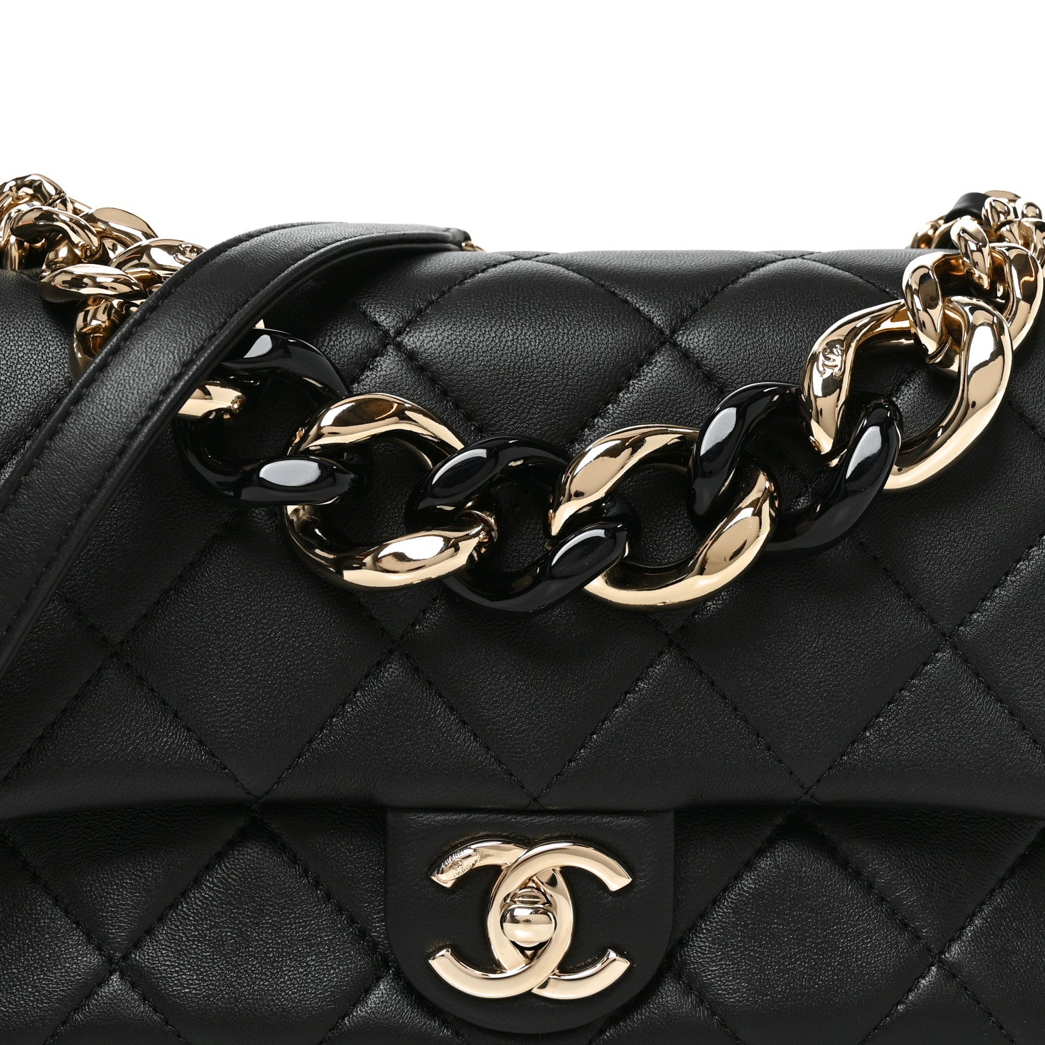 Chanel Lambskin Quilted Resin Bi-Color Chain Flap Bag Black 7 of 10