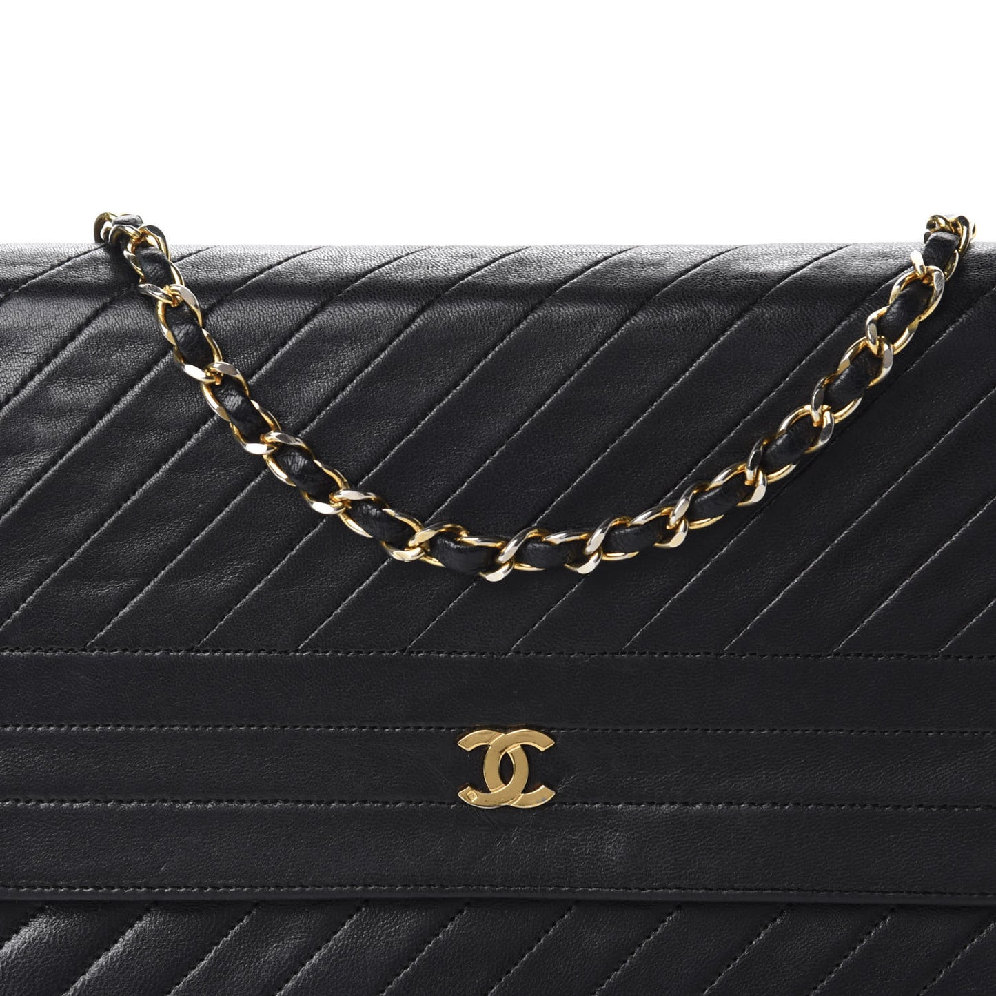 Lambskin Diagonal Quilted Small Single Flap Black