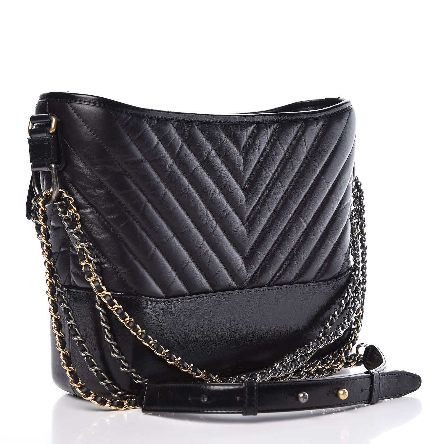 Chanel Aged Calfskin Chevron Quilted Medium Gabrielle Hobo Black 3 of 11