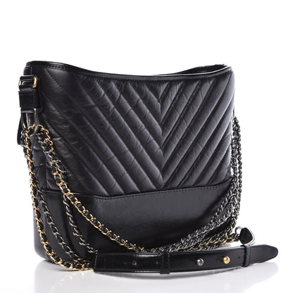 Chanel Aged Calfskin Chevron Quilted Medium Gabrielle Hobo Black 3 of 11