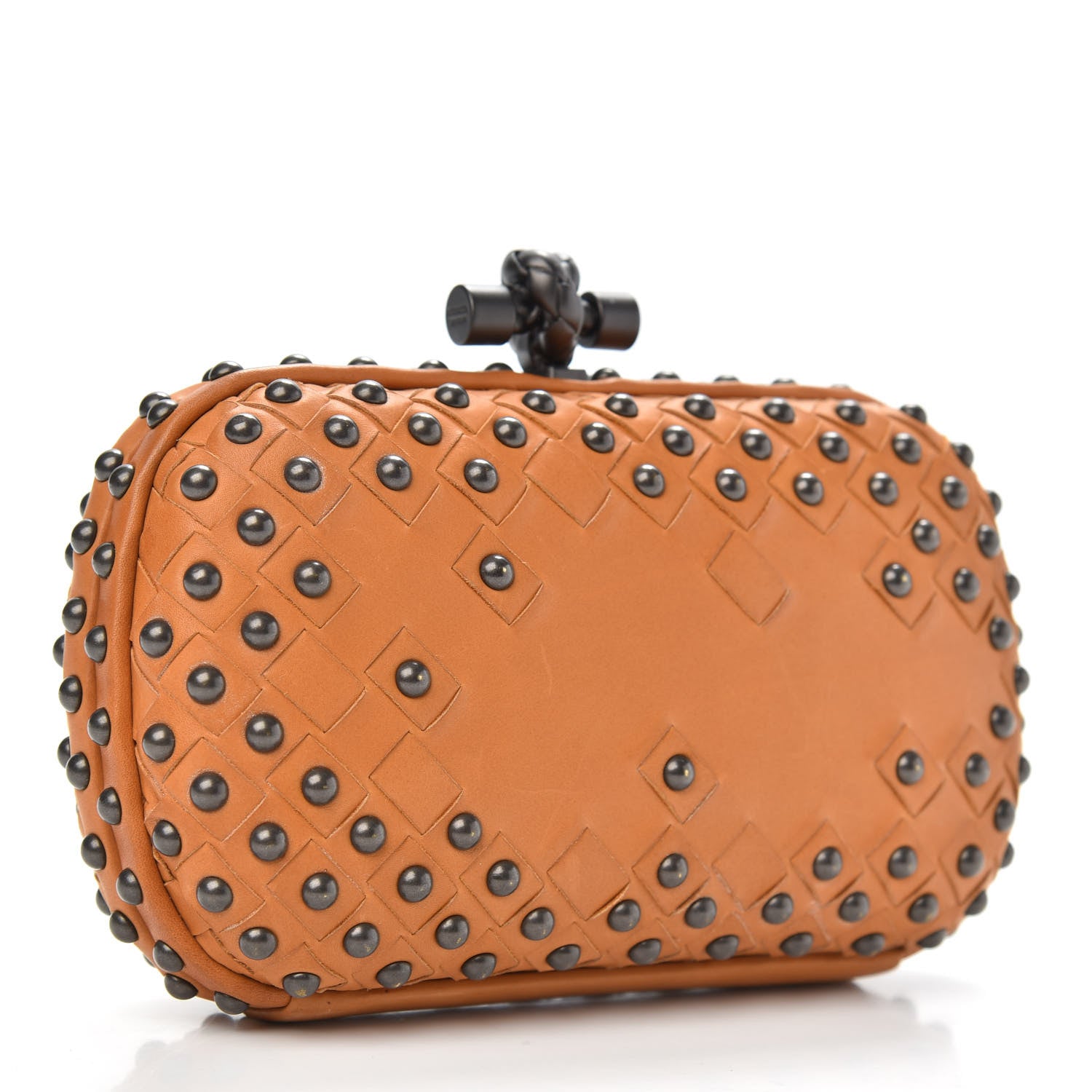 Bottega Veneta Waxy Nappa Intrecciato Knot Studded Clutch Topaz 3 of 10