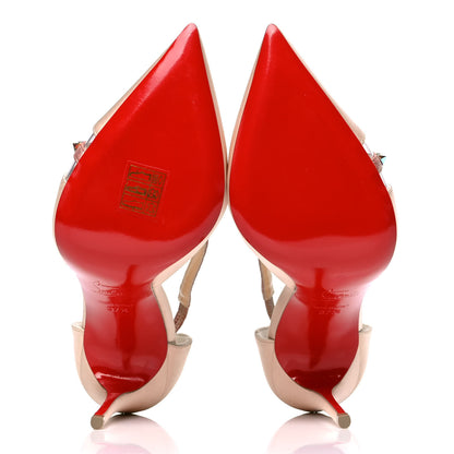 Christian Louboutin Satin PVC Suede Stud Krystal Cross 100 Pumps 37.5 Nude 4 of 5