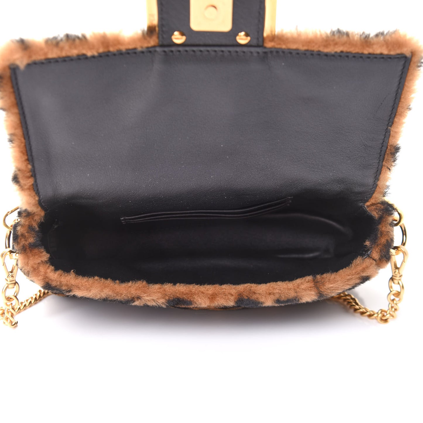 Shearling Vitello Dolce Macro FF 1974 Mini Baguette Tobacco Black