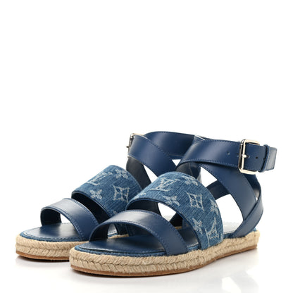 Louis Vuitton Monogram Denim Starboard Espadrille Flat Sandal 37 Blue 3 of 7