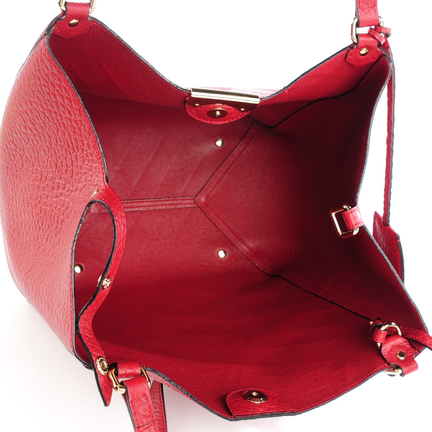 Signature Grain Calfskin Check Embossed Small The Canter Tote Military Red