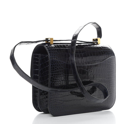 Hermes Shiny Porosus Crocodile Constance 24 Bleu Marine 3 of 11