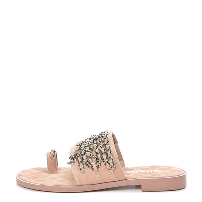 Chanel Lambskin Chain Flat Sandals 36 Beige 1 of 8