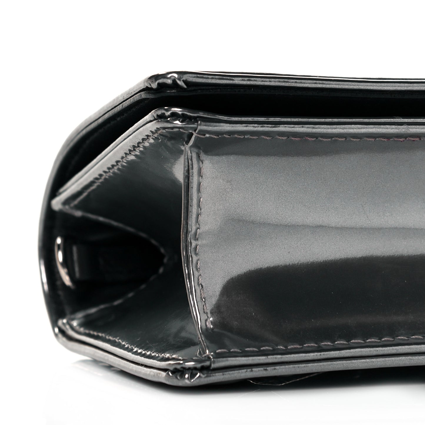 Metallic Patent Micro-Cannage Baby Diorama Flap Bag Silver