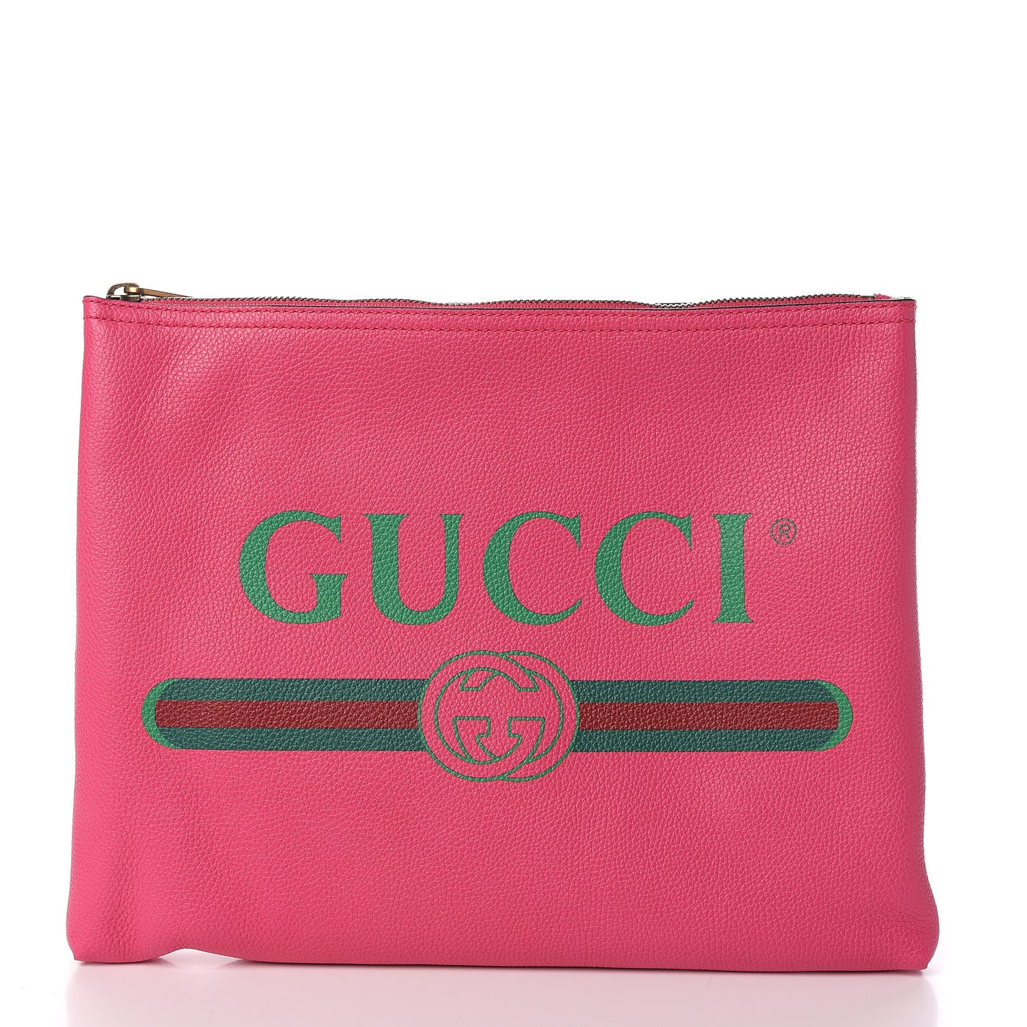Pebbled Calfskin Medium Logo Portfolio Clutch Box Pink Green