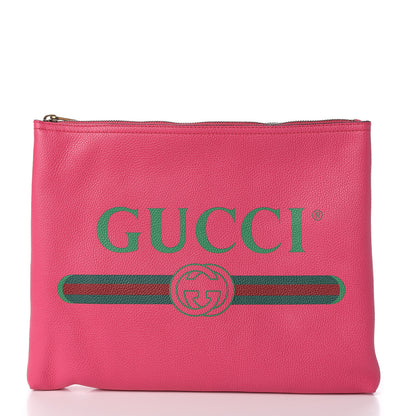 Gucci Pebbled Calfskin Medium Logo Portfolio Clutch Box Pink Green 1 of 8