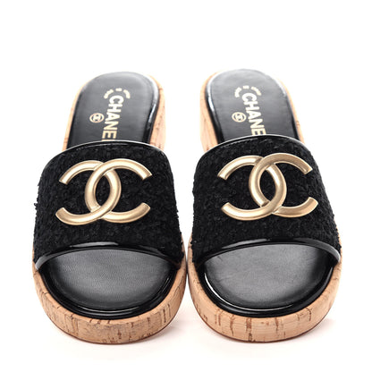 Chanel Tweed Cork CC Mule Sandal 40 Black 5 of 11