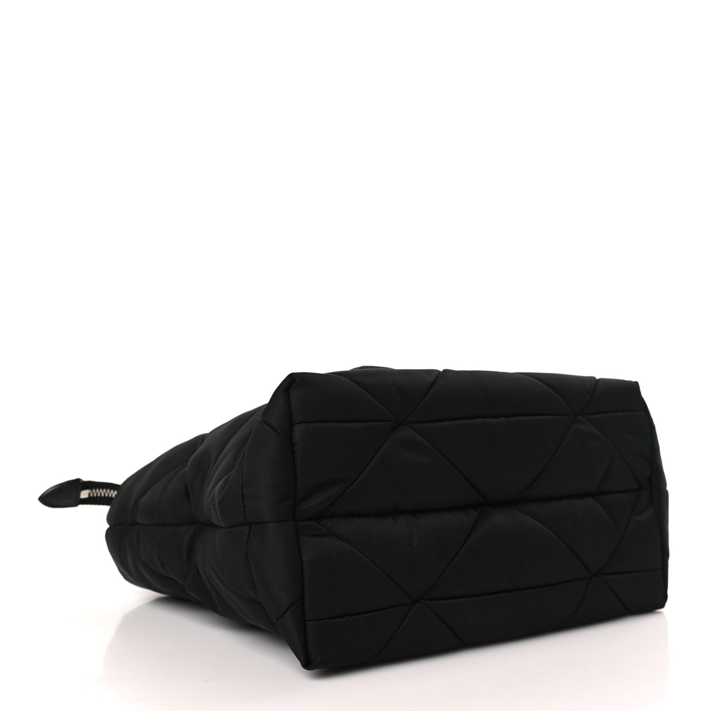Re-Nylon Nappa Triangle Quilted Padded Double Handled Zip Pocket Tote Black