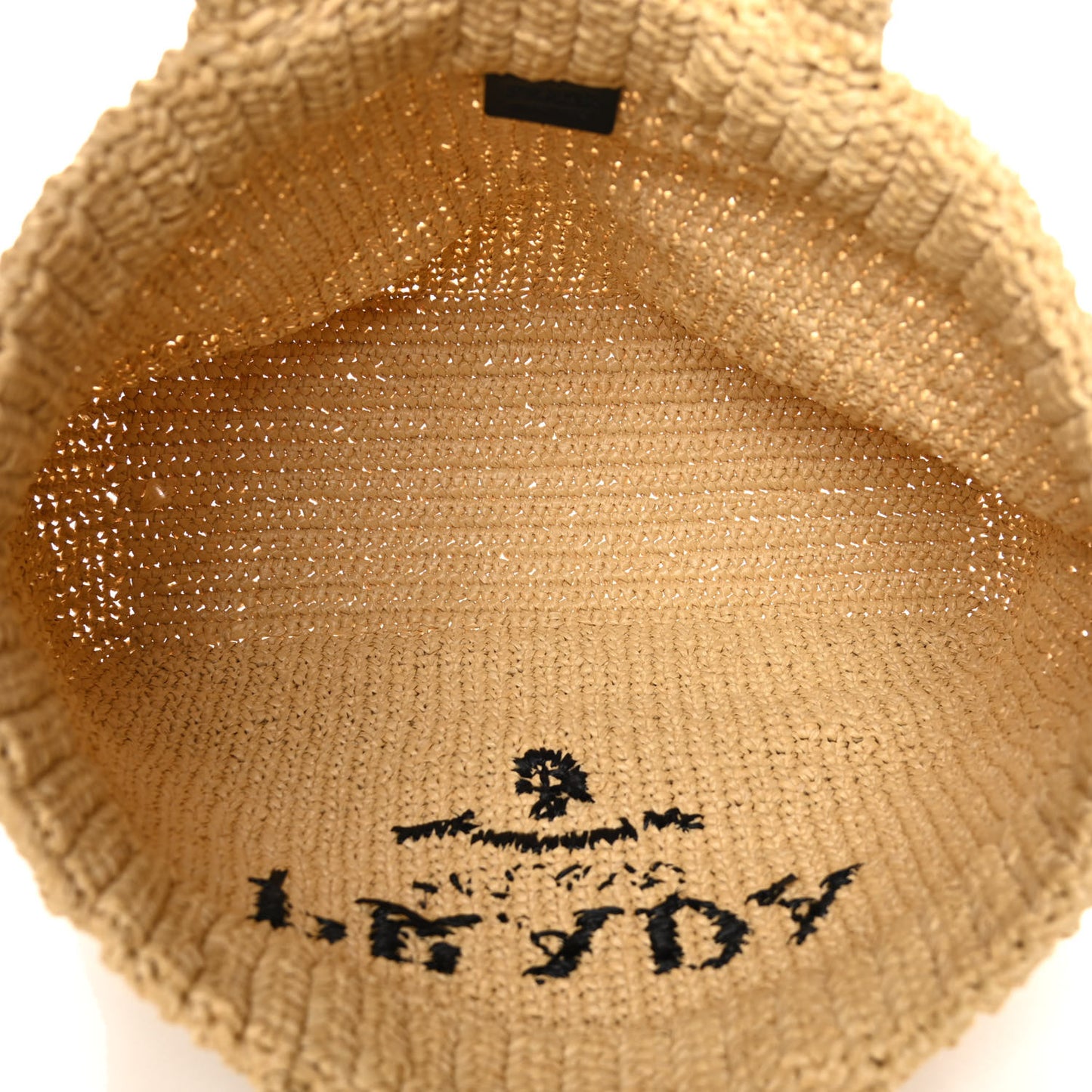 Yarn Raffia Effect Crochet Embroidered Logo Tote Naturale