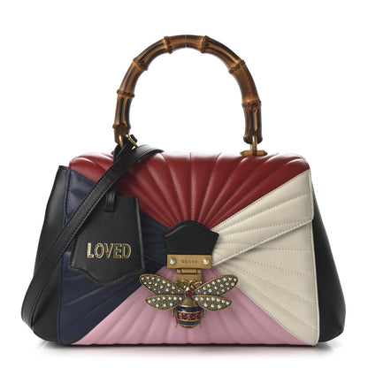Gucci Calfskin Bamboo Trapuntata Queen Margaret Top Handle Bag Blue Agata Hibiscus Red Mystic White Sugar Pink 1 of 10