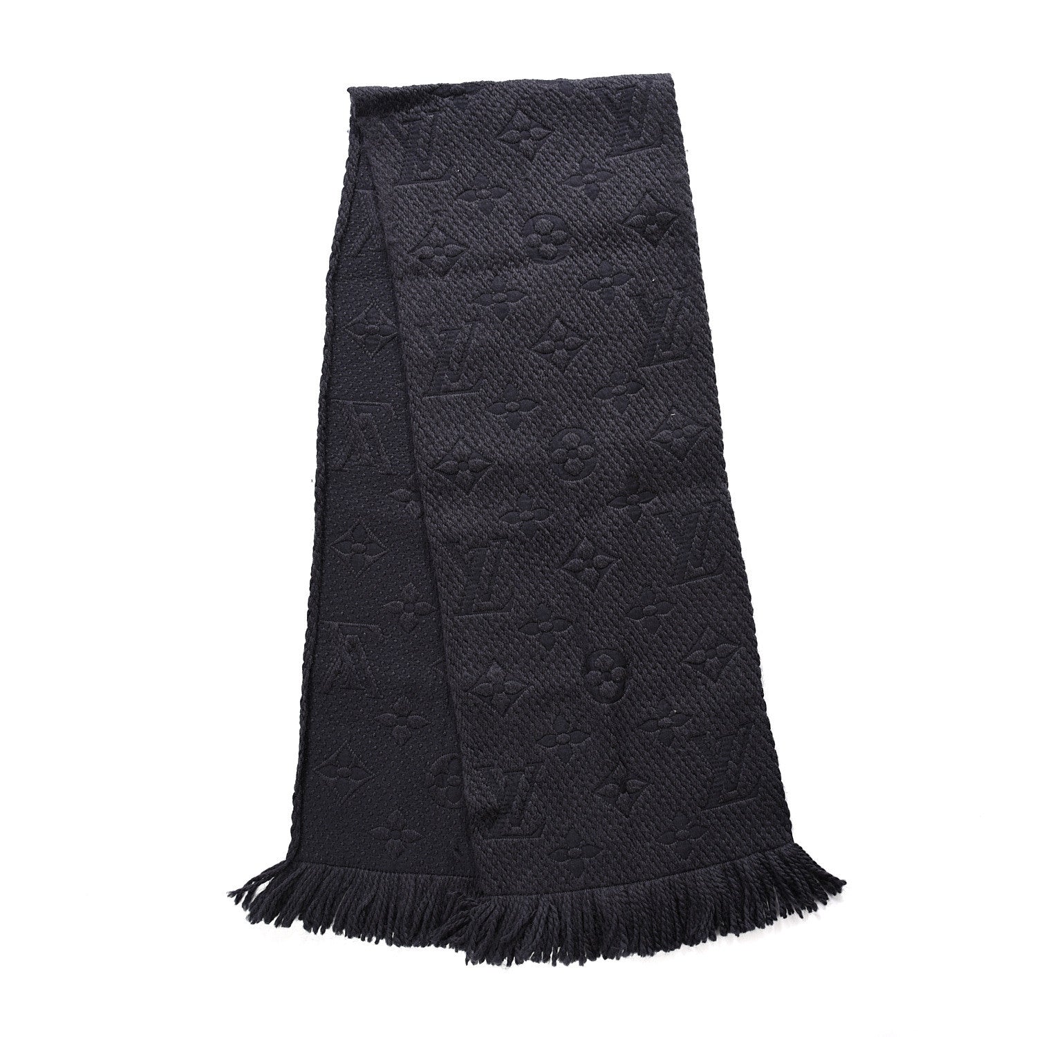 Louis Vuitton Wool Silk Logomania Scarf Charcoal Grey 2 of 3