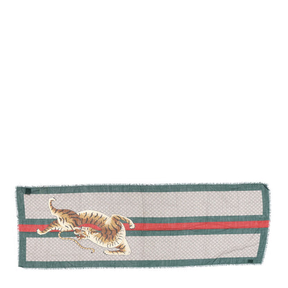Gucci Wool Monogram Web Tiger Scarf Beige 1 of 3