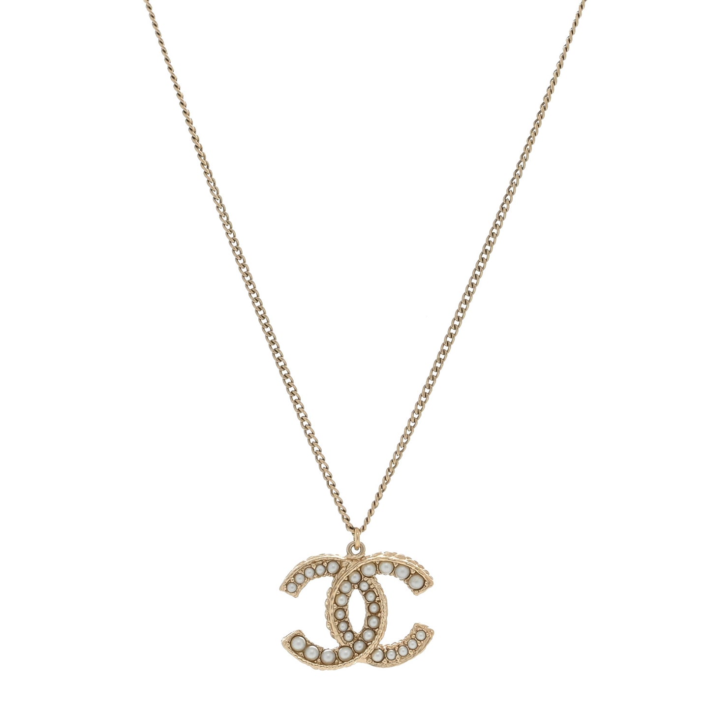 Pearl CC Pendant Necklace Gold