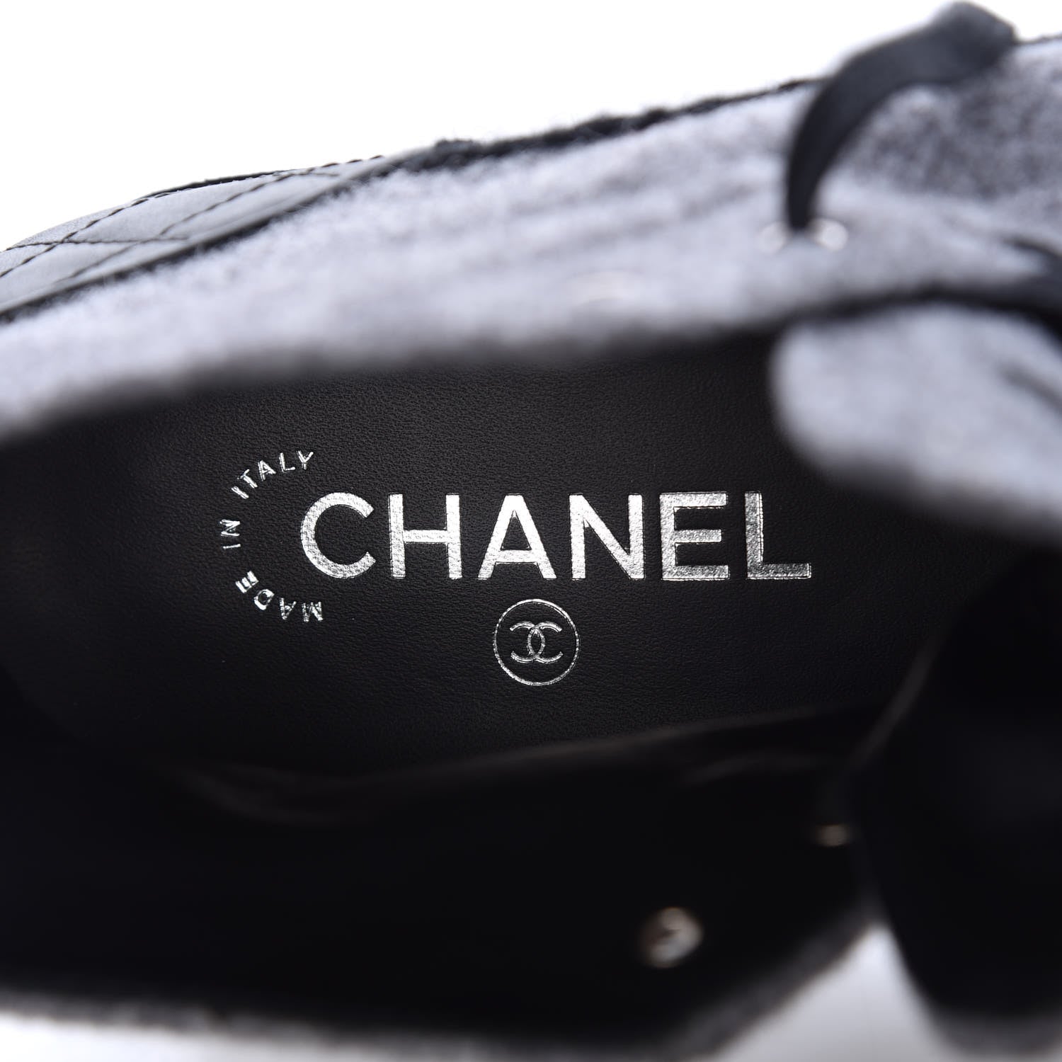 Chanel Wool Calfskin Tweed Lace Up Boots 42 Grey Black 9 of 15