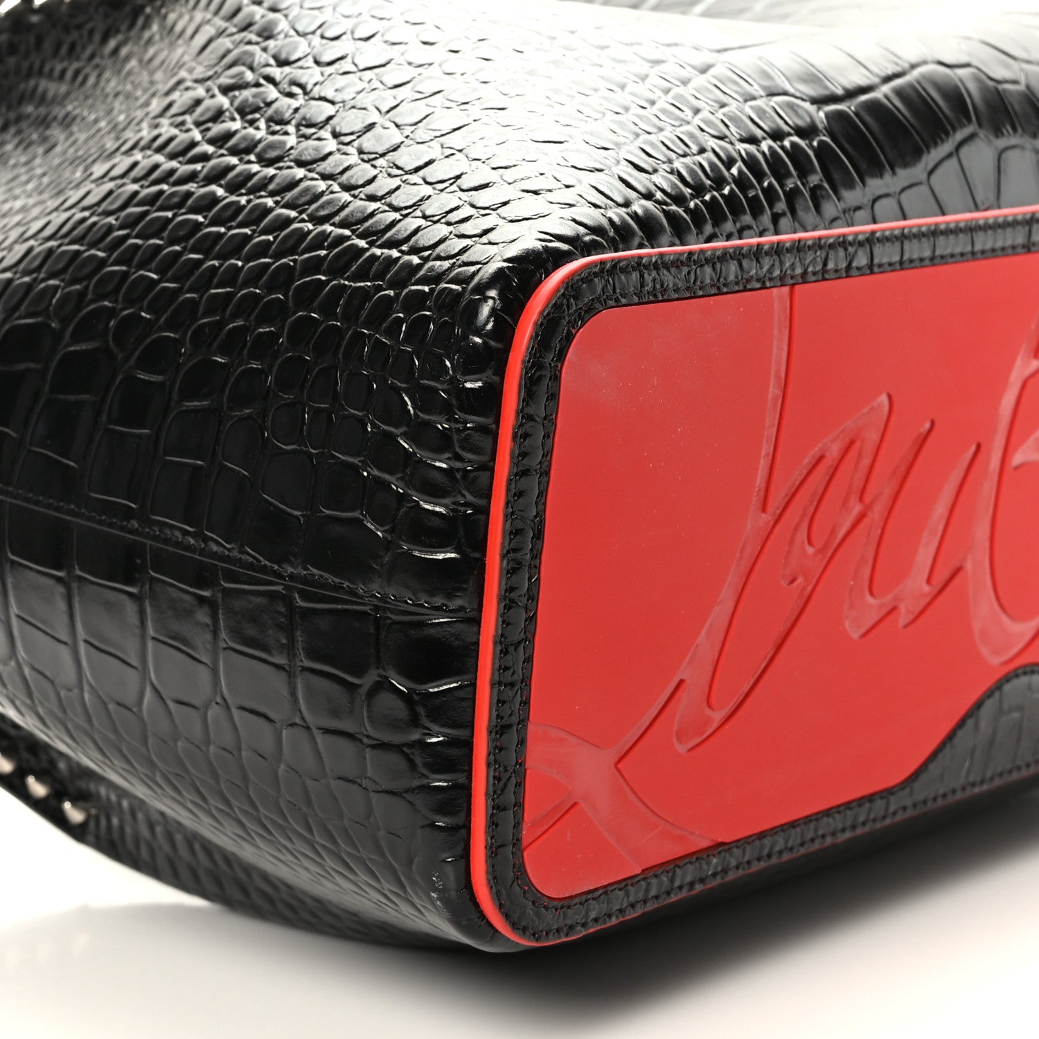 Christian Louboutin Crocodile Embossed Calfskin Spiked Small Cabarock Shopper Tote Black 7 of 8