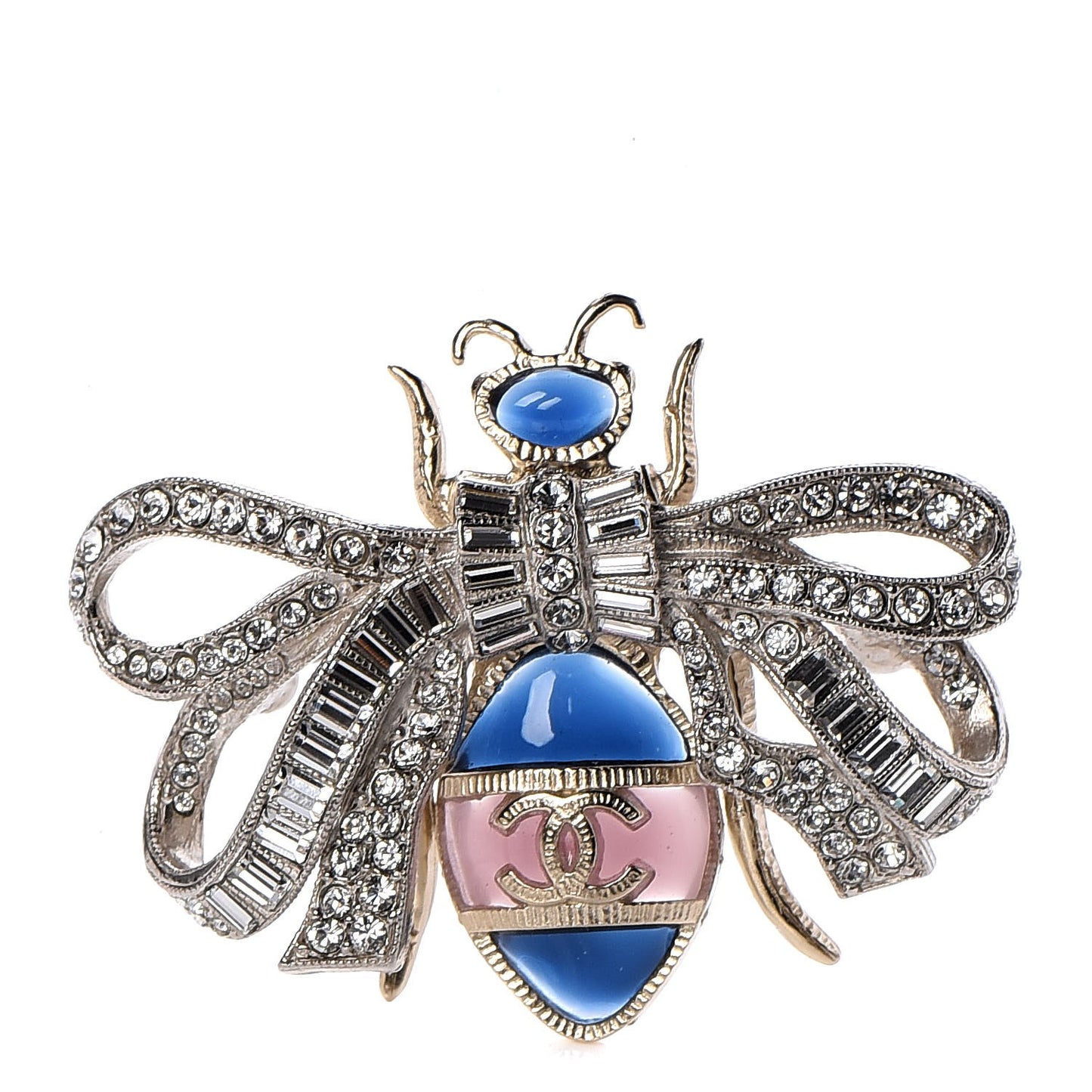 Crystal Gripoix Poured Glass CC Butterfly Brooch Gold