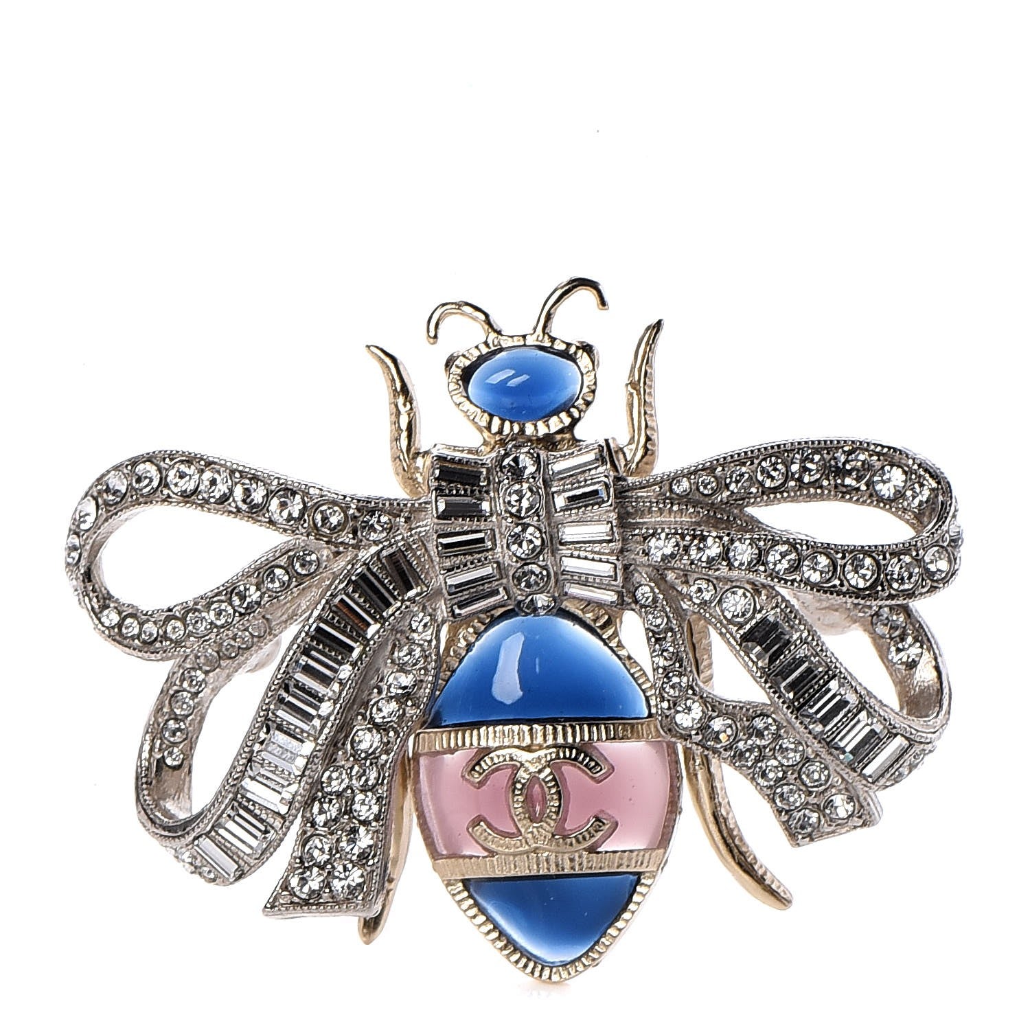 Chanel Crystal Gripoix Poured Glass CC Butterfly Brooch Gold 1 of 4
