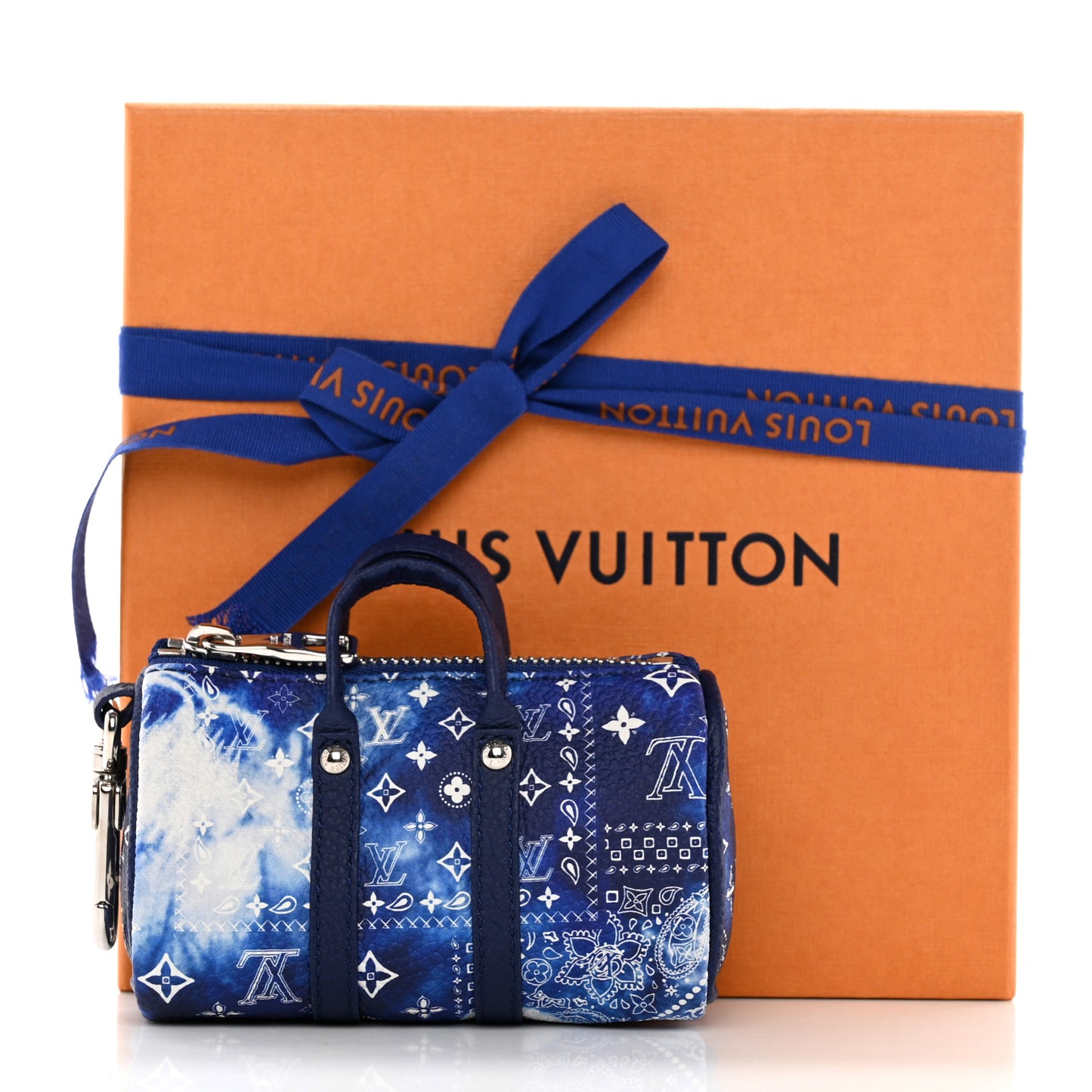 Monogram Bandana Mini Keepall Bag Charm Key Holder Blue