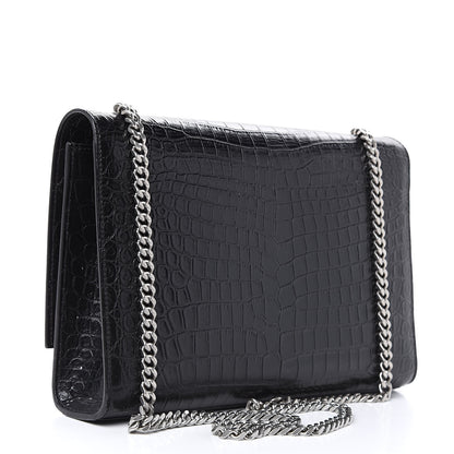 Saint Laurent Calfskin Crocodile Embossed Large Classic Monogram Kate Satchel Black 3 of 10