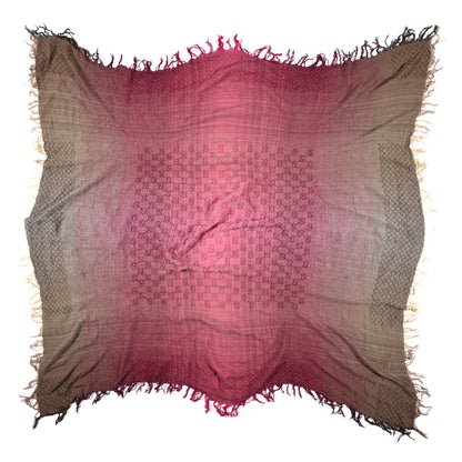 Gucci Wool Silk Cotton Monogram Fringe Scarf Pink Brown 1 of 3