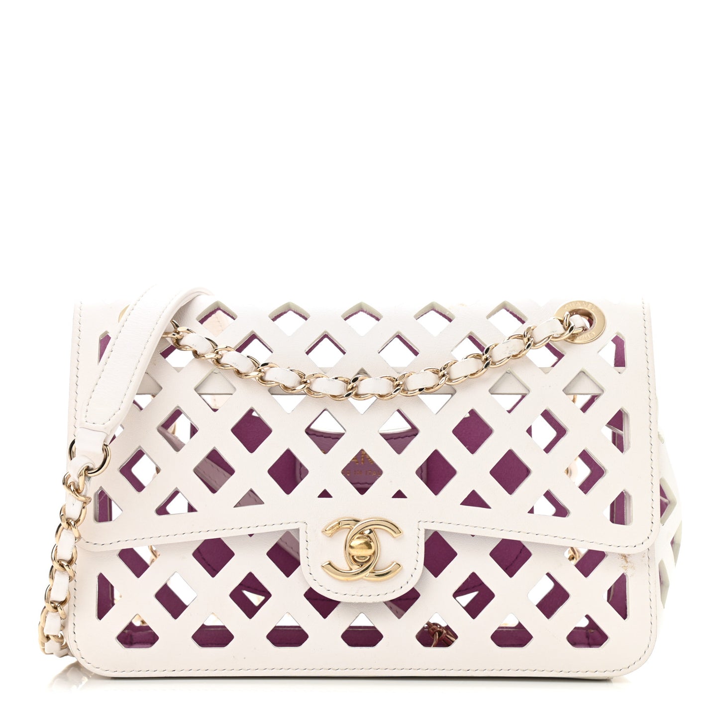 Lambskin Small Sea Through Flap White Multicolor