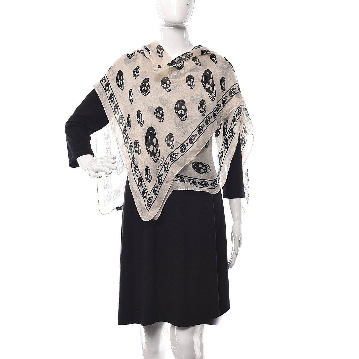 Silk Chiffon Skull Scarf Ivory Black