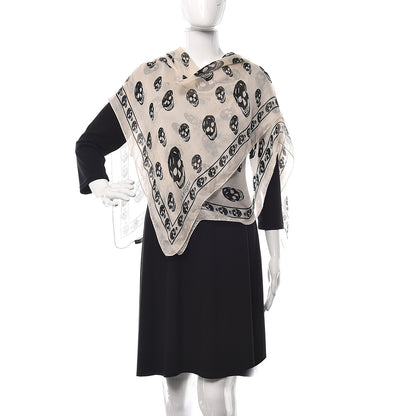 Alexander McQueen Silk Chiffon Skull Scarf Ivory Black 2 of 6