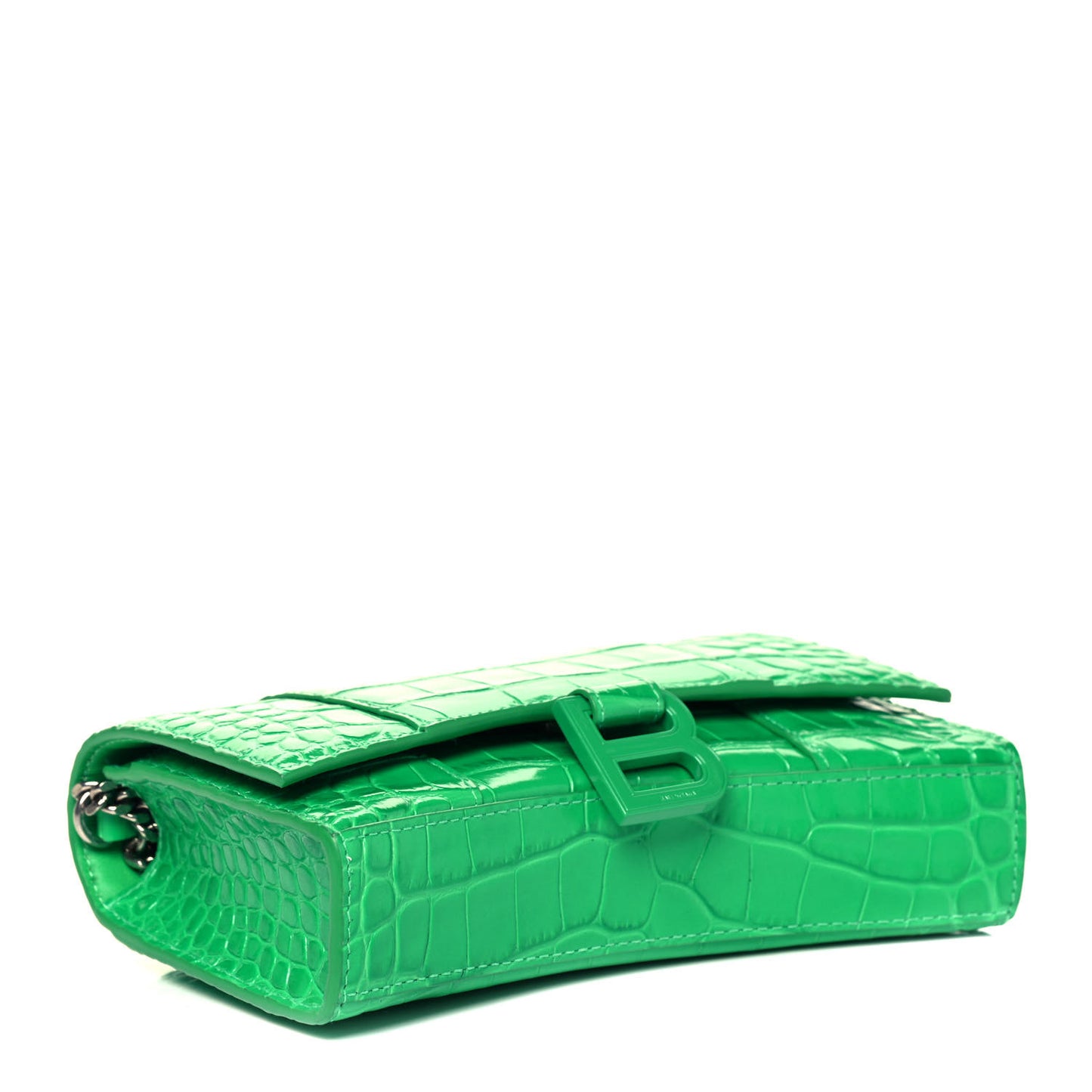 Shiny Calfskin Tonal B Crocodile Embossed Hourglass Chain Bag Vivid Green