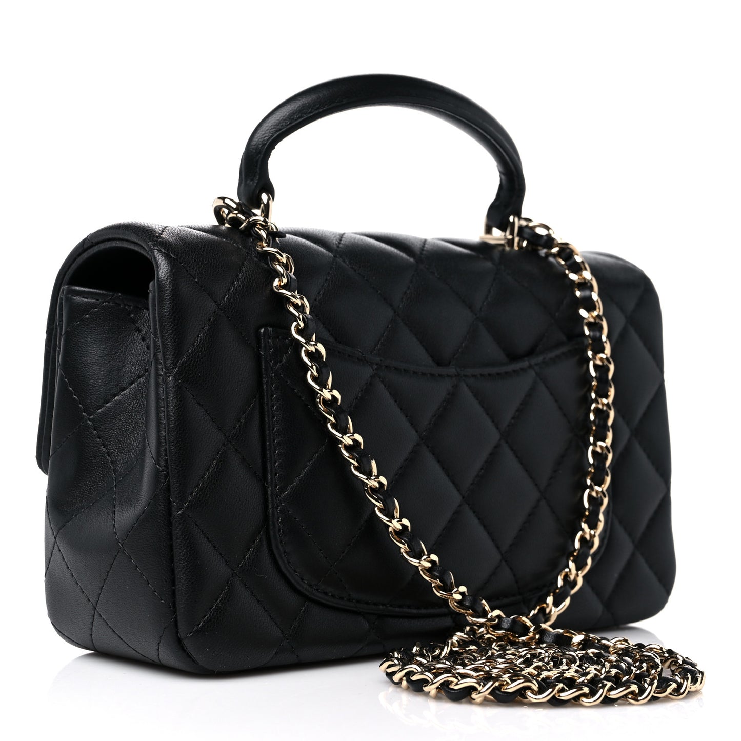 Lambskin Quilted Mini Top Handle Rectangular Flap Black