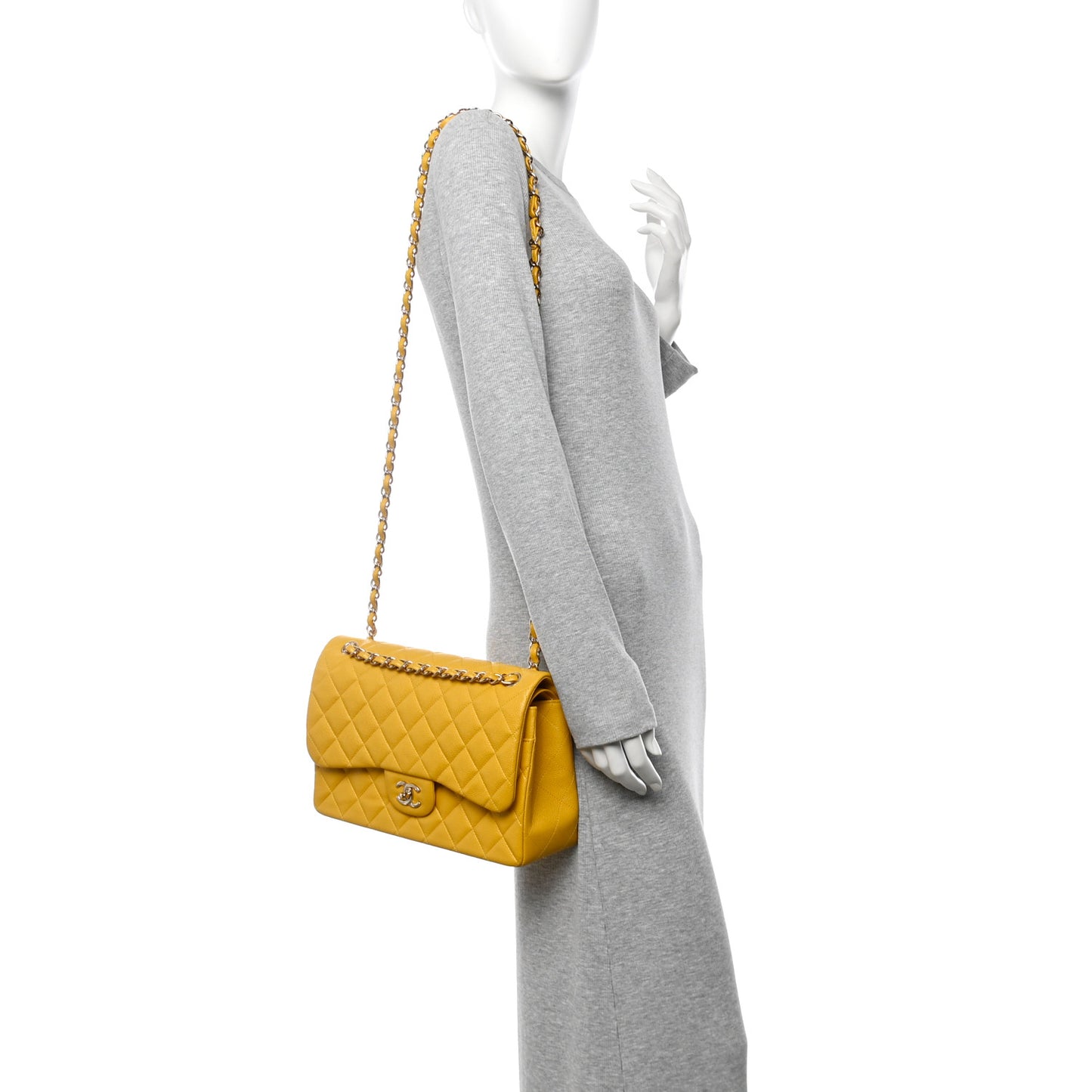 Caviar Quilted Jumbo Double Flap Yellow