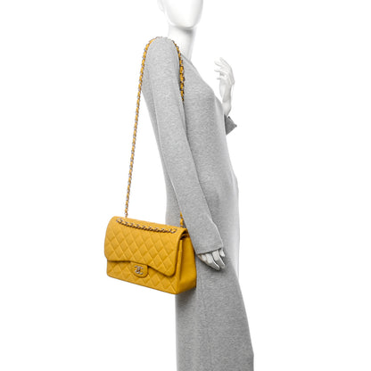 Chanel Caviar Quilted Jumbo Double Flap Yellow 2 of 10