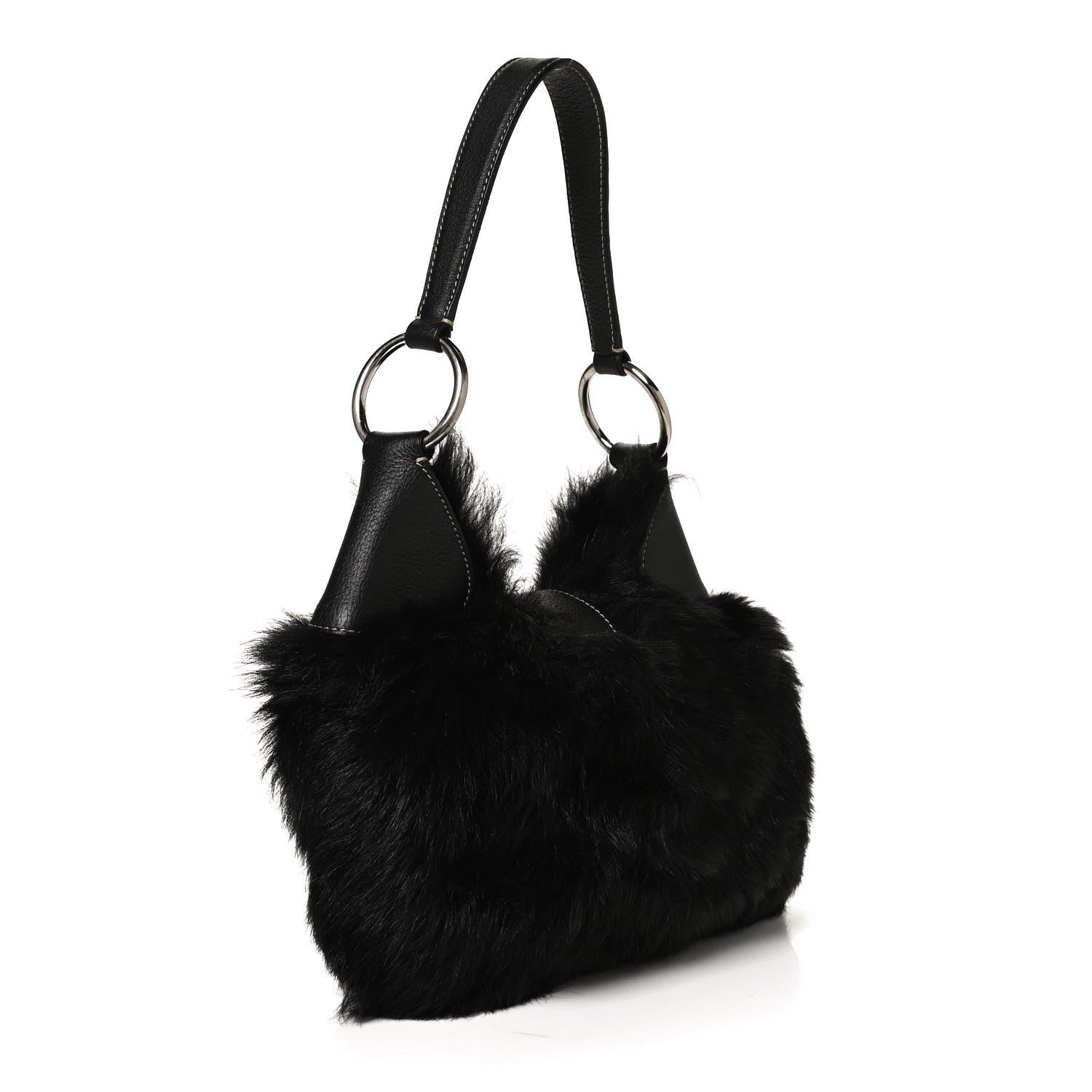 Prada Eco Lapin Faux Fur Buckle Hobo Black 3 of 10
