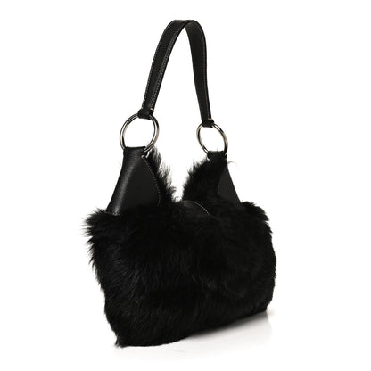 Prada Eco Lapin Faux Fur Buckle Hobo Black 3 of 10