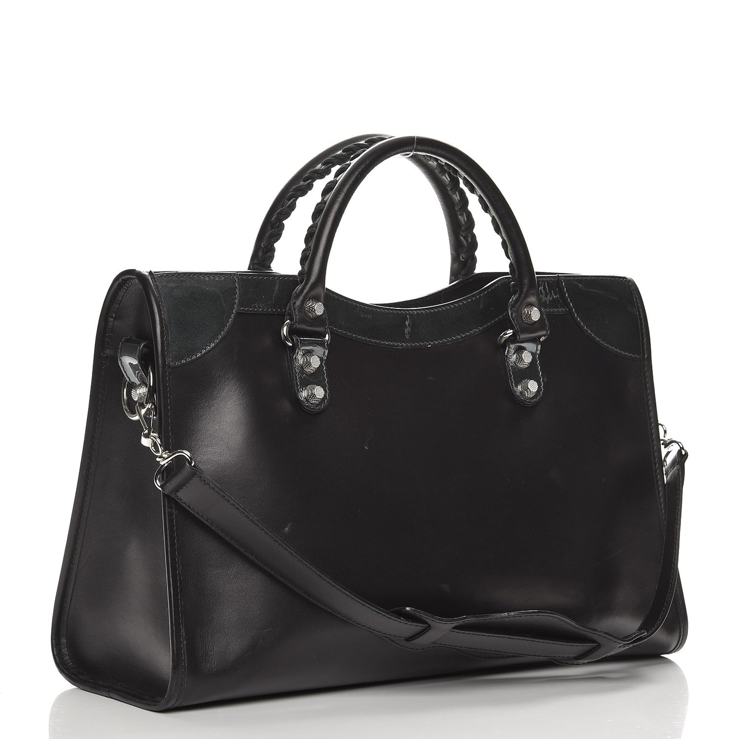 Smooth Calfskin Metallic Patent Giant 12 Silver Hardware City Black Gris